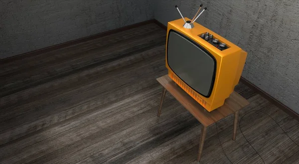 Vintage, retro television set, concrete wall - 3D illustration