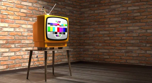 Vintage, retro television set, brick wall - 3D illustration