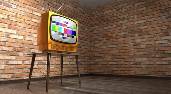 Vintage Aparelho Televisão Retro Parede Tijolo Ilustração — Fotografia de Stock