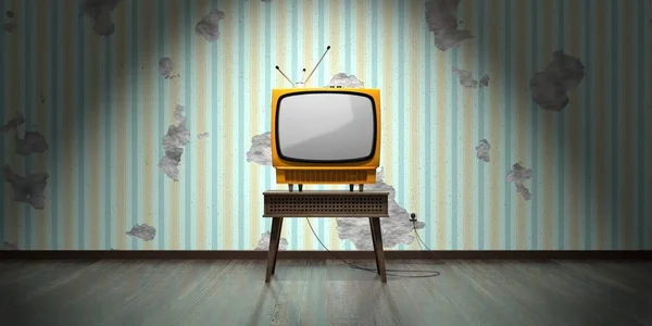 Retro Televizyon Seti Duvarda Dikey Çizgiler Olan Duvar Kağıdı Boyutlu — Stok fotoğraf