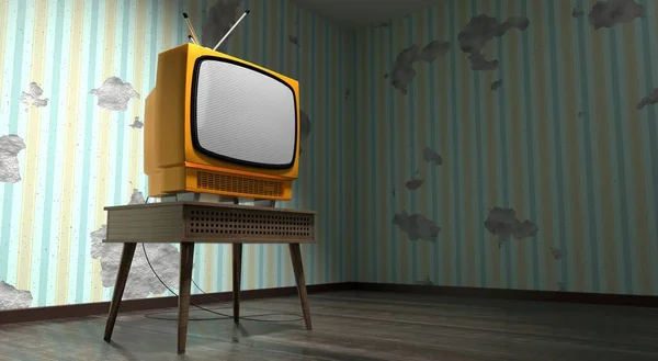 Retro Fernseher Tapete Mit Vertikalen Streifen Rissiger Wand Illustration — Stockfoto