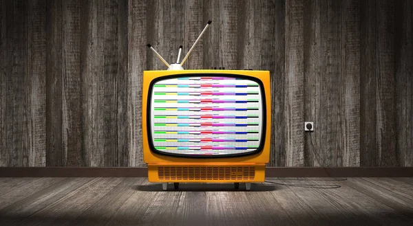 Vintage Aparelho Televisão Retro Parede Madeira Piso Ilustração — Fotografia de Stock