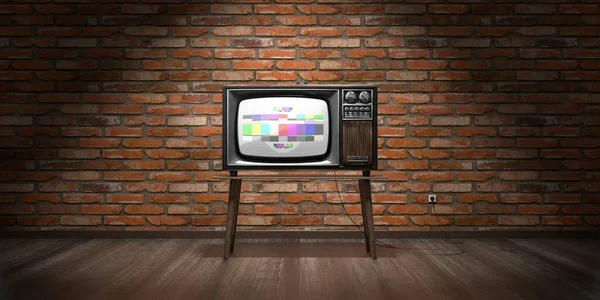 Vintage Televisor Retro Pared Ladrillo Ilustración — Foto de Stock