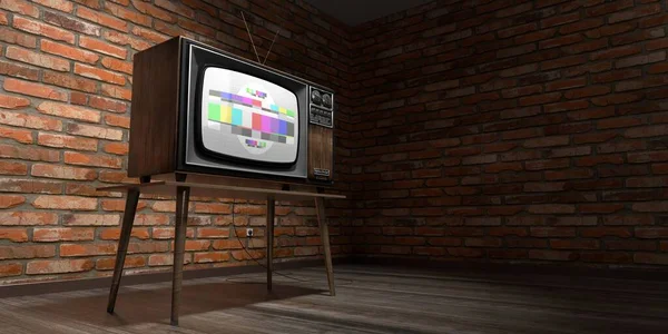 Vintage Retro Television Set Brick Wall Illustration — Stock Photo, Image