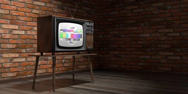 ヴィンテージ レトロなテレビセット レンガの壁 3Dイラスト — ストック写真