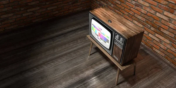 Vintage Retro Televizyon Seti Tuğla Duvar Illüstrasyon — Stok fotoğraf