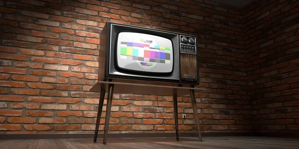 Vintage Televisor Retro Pared Ladrillo Ilustración — Foto de Stock