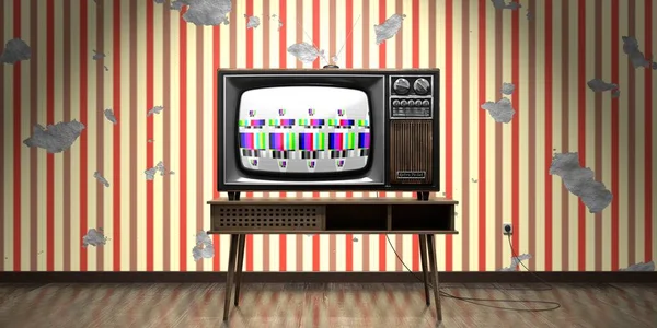 Retro Televize Tapety Svislými Pruhy Popraskané Stěně Ilustrace — Stock fotografie