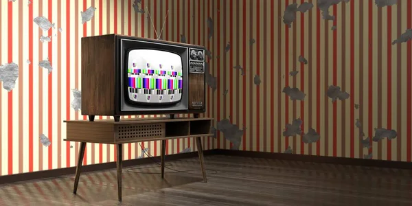 レトロなテレビセット 壁に縦縞の壁紙 3Dイラスト — ストック写真
