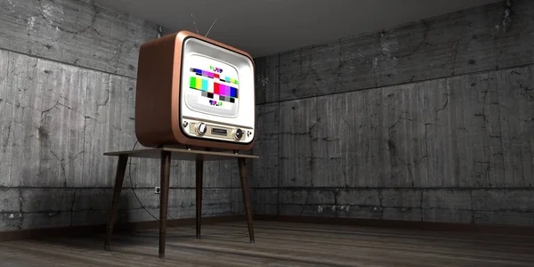 Vintage Aparelho Televisão Retro Com Tela Controle Parede Concreto Ilustração — Fotografia de Stock