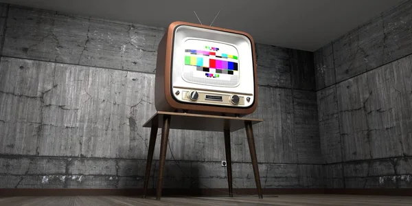 Vintage Retro Televisie Met Bedieningsscherm Betonnen Wand Illustratie — Stockfoto