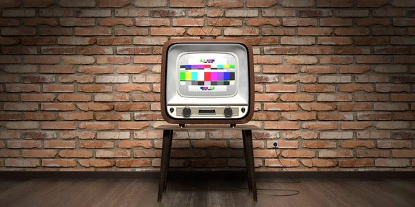 Vintage Retro Telewizor Ceglana Ściana Ilustracja — Zdjęcie stockowe