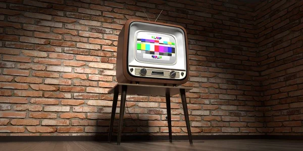 Vintage Retro Telewizor Ceglana Ściana Ilustracja — Zdjęcie stockowe