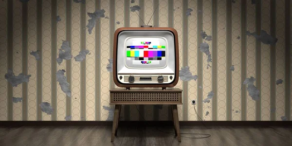 Vintage Retro Televisie Behang Met Verticale Strepen Gebarsten Muur Illustratie — Stockfoto