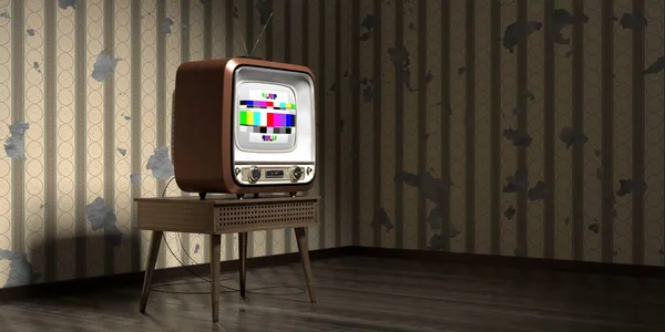 Vintage Retro Televisie Behang Met Verticale Strepen Gebarsten Muur Illustratie — Stockfoto