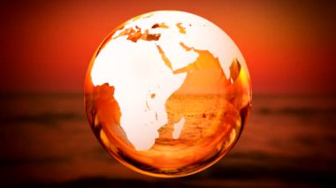 3D 4k dönen Dünya, günbatımı gökyüzü arka planda. Bu görüntünün elementleri NASA tarafından desteklenmektedir