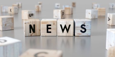 Haber - tahta bloklar hakkında kelime - 3D illüstrasyon