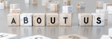 Bizim hakkımızda - tahta bloklar hakkında kelime - 3 boyutlu illüstrasyon