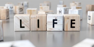 Yaşam - tahta bloklar üzerinde kelime - 3D illüstrasyon