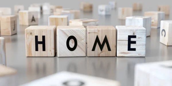 木块上的家庭词 3D插图 — 图库照片