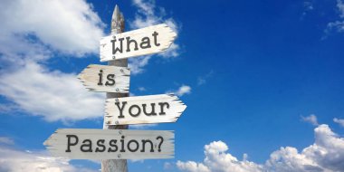 What is your passion - wooden signpost with four arrows clipart