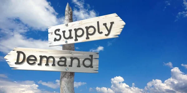 Supply Demand Wooden Signpost Two Arrows — Stock Photo, Image