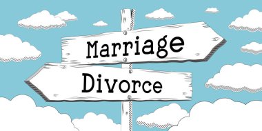 Evlilik, boşanma - iki oklu işaret levhası