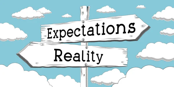 Expectativas Realidade Esboço Sinalização Com Duas Setas — Fotografia de Stock