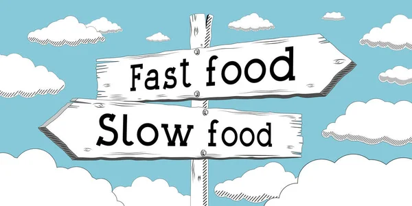 Slow food and fast food - outline signpost with two arrows