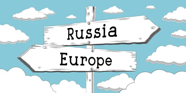 Ryssland Och Europa Skiss Skylt Med Två Pilar — Stockfoto