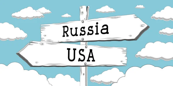 Russia and USA - outline signpost with two arrows