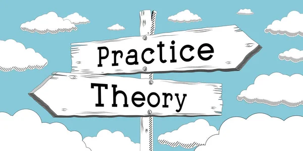 Theory and practice - outline signpost with two arrows