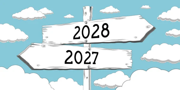 2027年和2028年 用两支箭勾勒的路标 — 图库照片