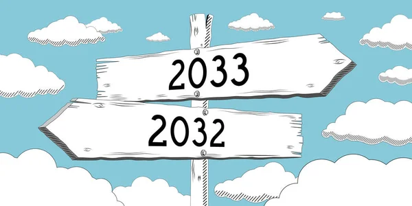 2032 Und 2033 Wegweiser Mit Zwei Pfeilen — Stockfoto