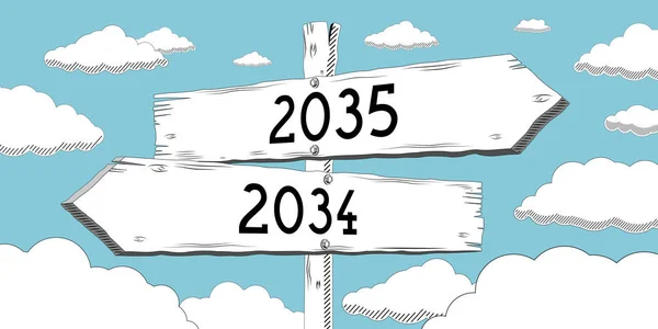 2034 Und 2035 Wegweiser Mit Zwei Pfeilen — Stockfoto