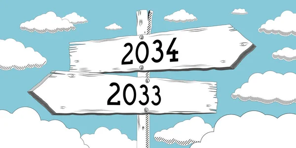 2033 Und 2034 Wegweiser Mit Zwei Pfeilen — Stockfoto
