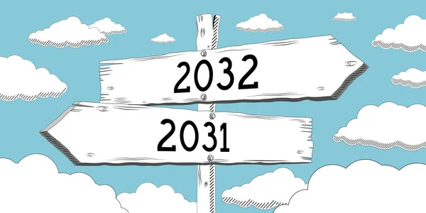 2031 Und 2032 Wegweiser Mit Zwei Pfeilen — Stockfoto