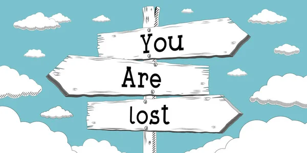 You are lost - outline signpost with three arrows