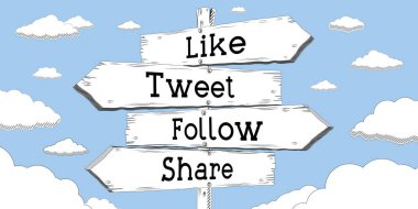 Tweet at, takip et, paylaş - dört okla işaret levhası gönder