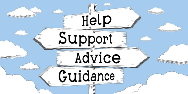 Help, support, advice, guidance - outline signpost with four arrows