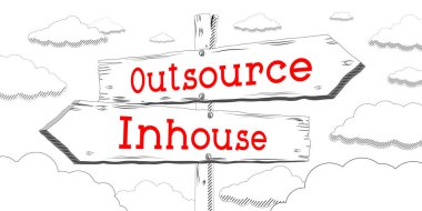 Dış kaynak, kurum içi - iki oklu tabela direği