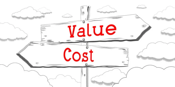 Cost and value - outline signpost with two arrows