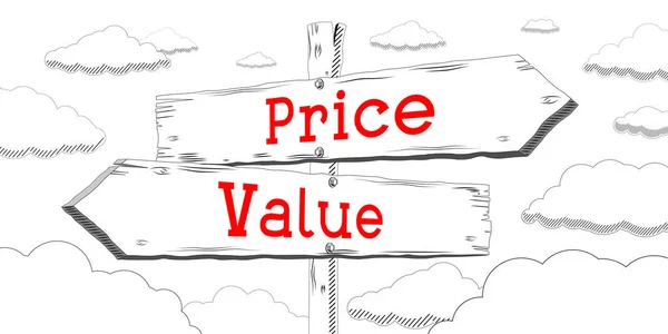 Price and value - outline signpost with two arrows