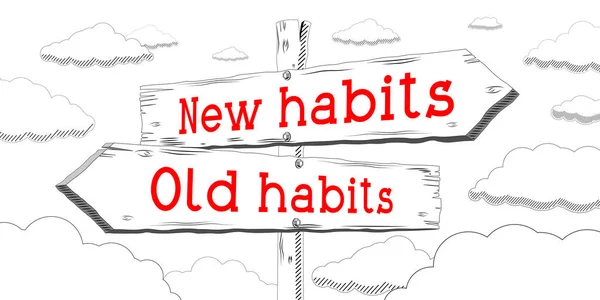 Old habits, new habits - outline signpost with two arrows