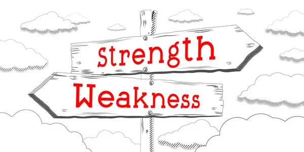 Strength and weakness - outline signpost with two arrows
