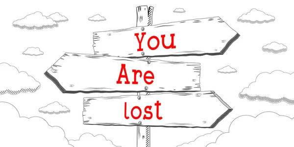 You are lost - outline signpost with three arrows