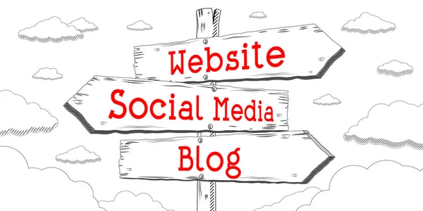 Website, social media, blog - outline signpost with three arrows