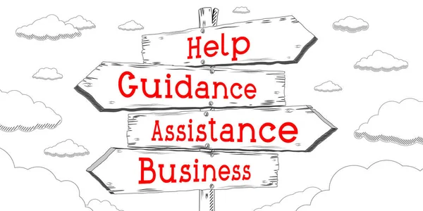 Help, guidance, assistance, business - outline signpost with four arrows