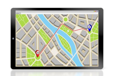 Pazar güzergahı olan şehir haritası tablette iki lobut - 3 boyutlu illüstrasyon