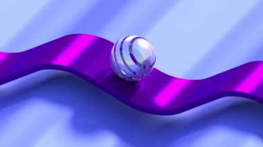 Abstract striped silver and glass sphere rolling along wavy track. 3D 4k seamless loop animation (3840x2160px)